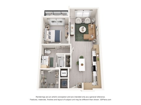 Floor plan for 1 bed, 1 bath, 765 sqft